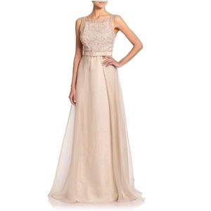 Badgley Mischka Collection Gown Silk Taupe A-line